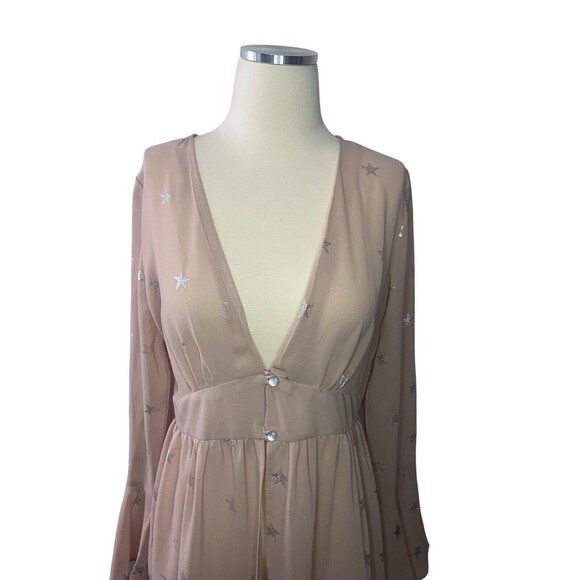 Nasty Gal Women's Glitter Star Rose Sheer NWOT Duster Bell Sleeve Festival - Picture 2 of 10
